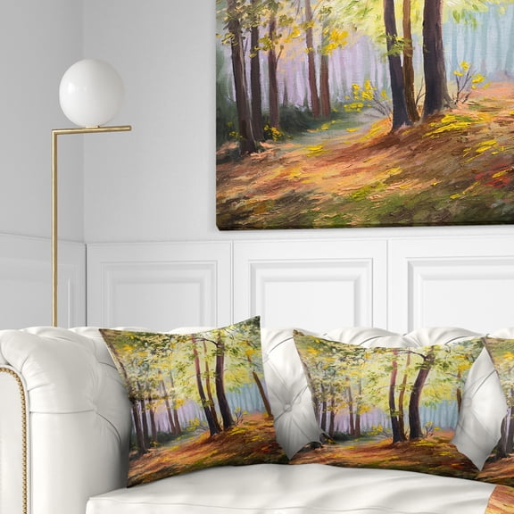 Designart Spring Forest with Sunlight - Landscape Printed Throw Pillow - 18x18