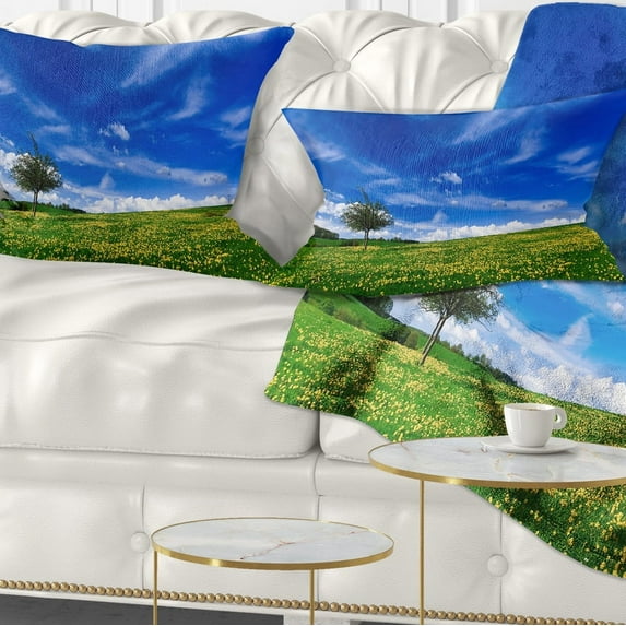 Designart Spring Landscape Green Fields - Landscape Printed Throw Pillow - 12x20