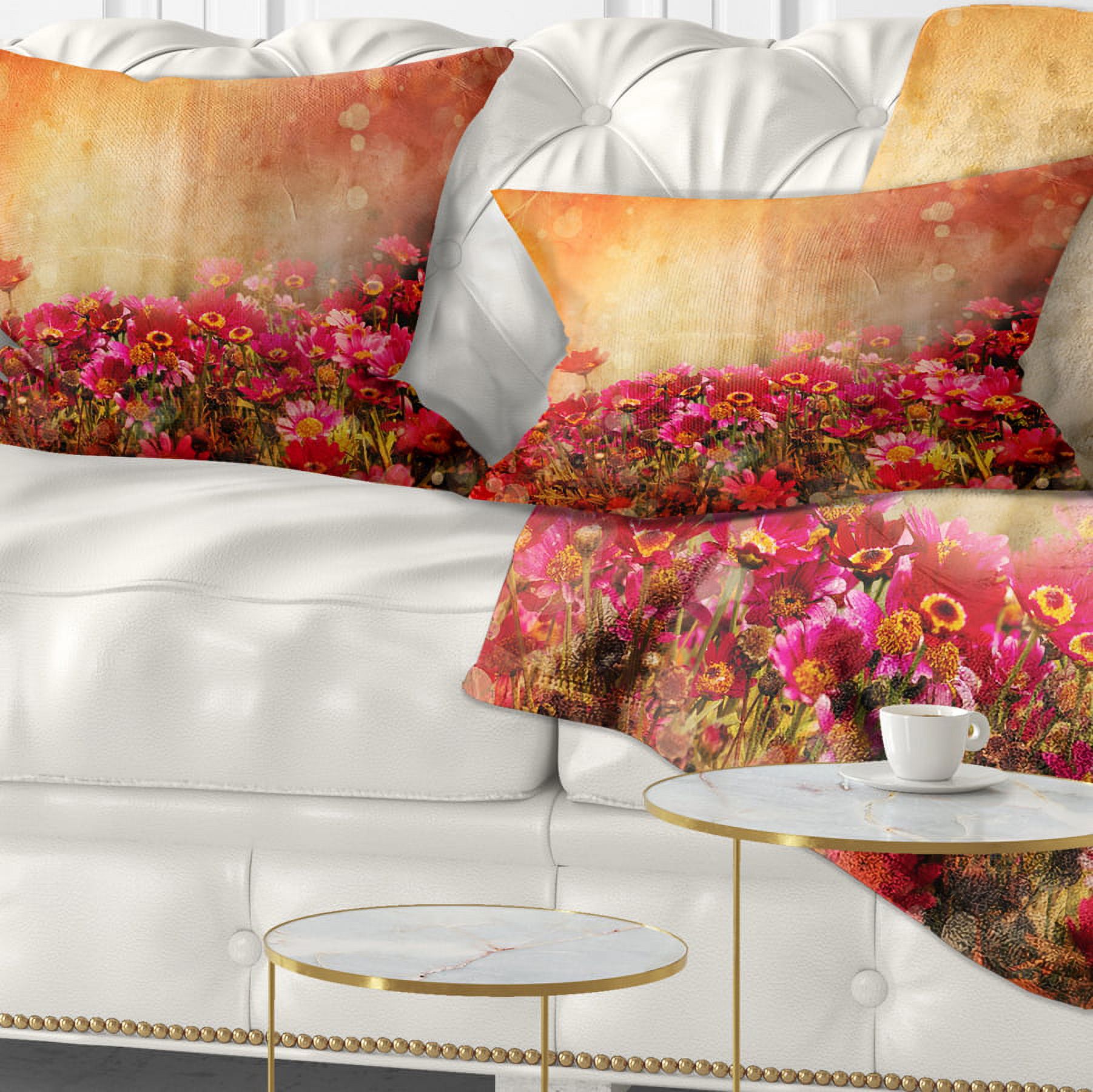 Designart Spring Little Flowers at Sunset - Floral Throw Pillow - 12x20