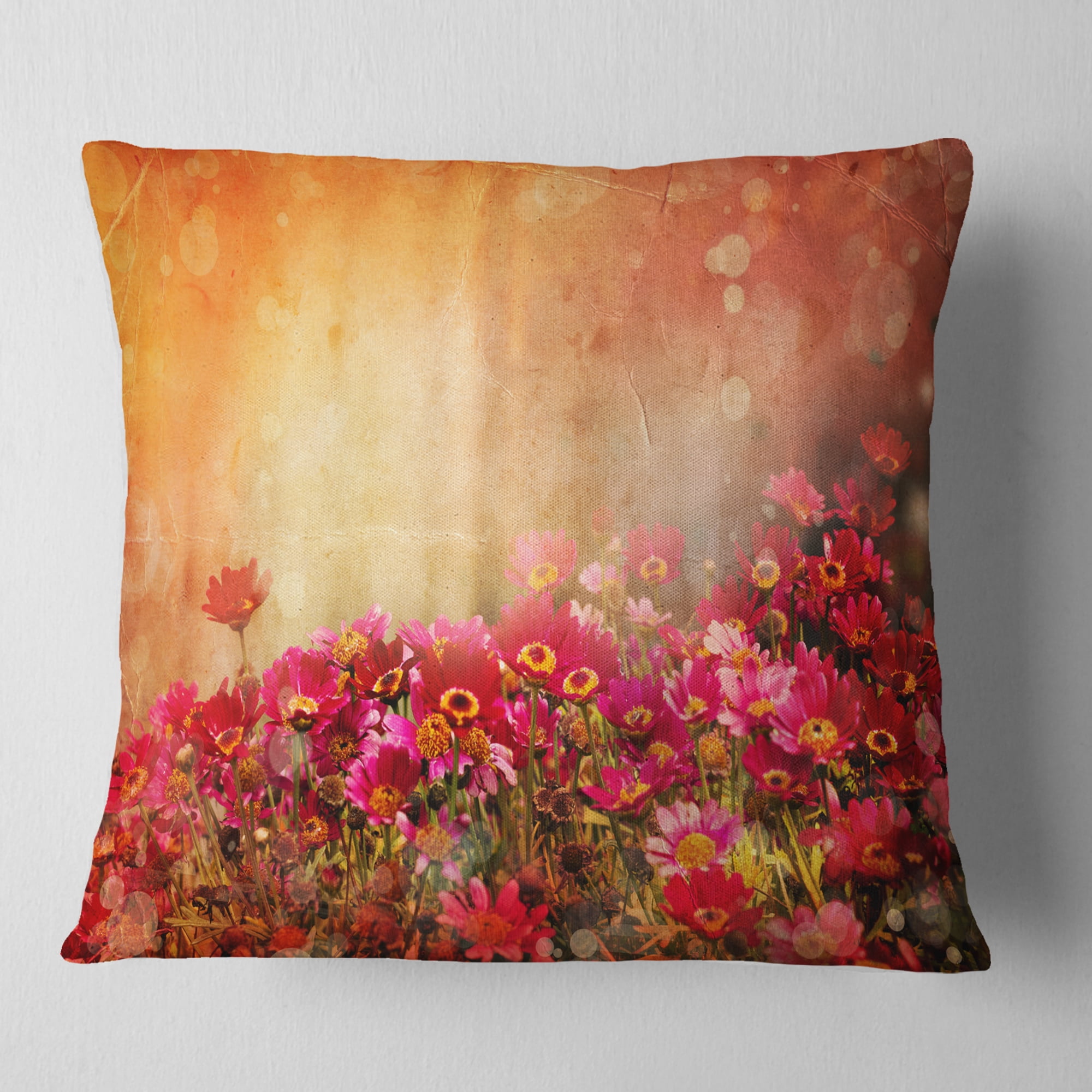 Designart Spring Little Flowers at Sunset - Floral Throw Pillow - 16x16