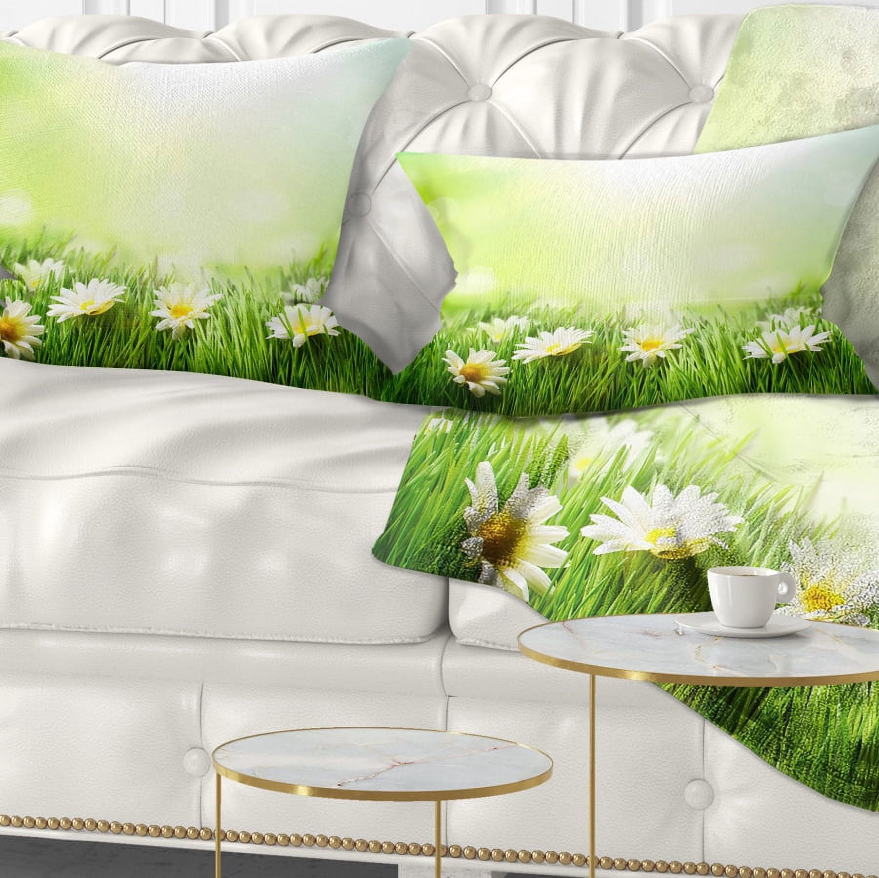 Designart Spring Meadow with Daisies - Animal Throw Pillow - 12x20