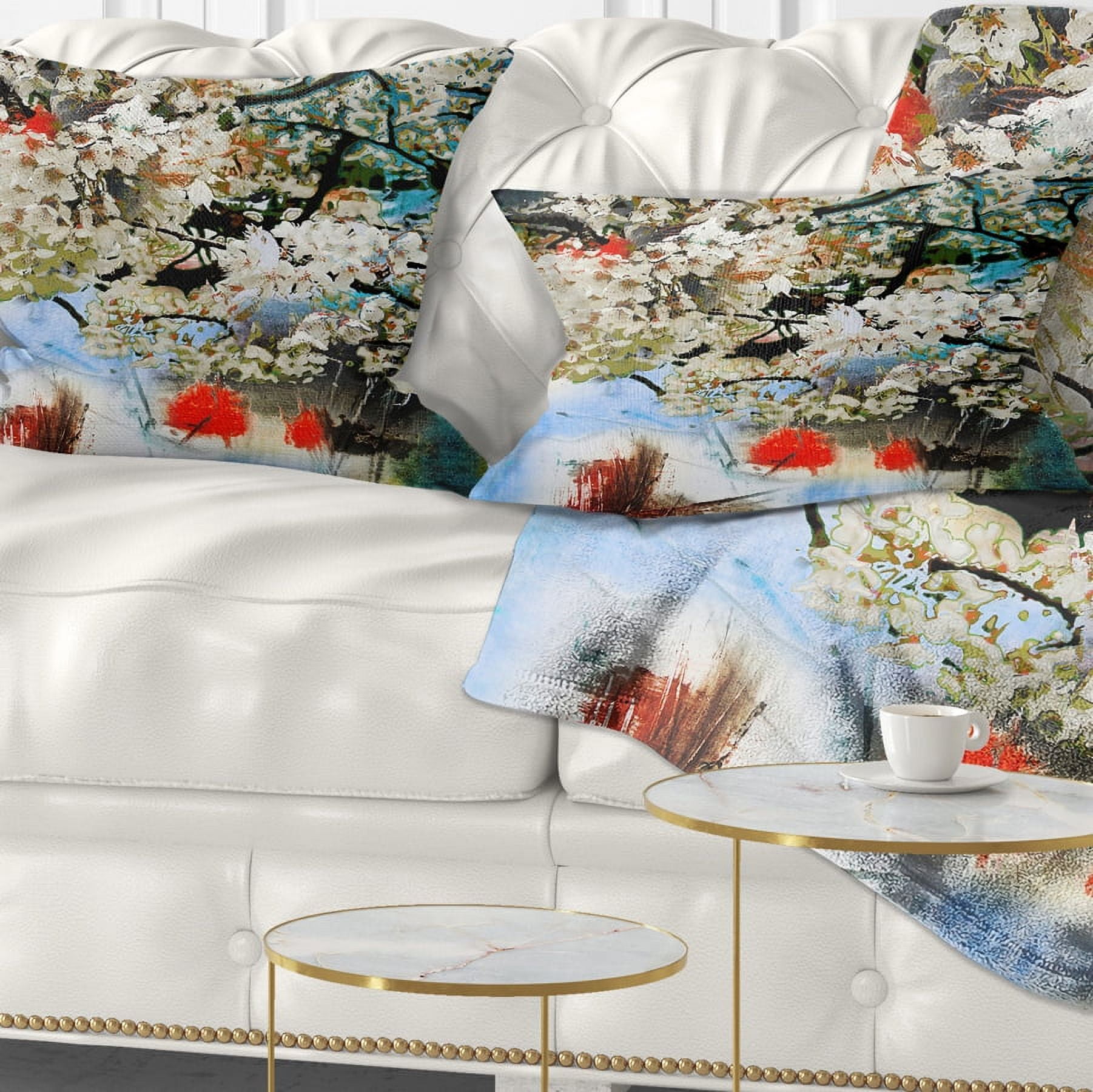Designart Spring Motif with Small White Flowers - Floral Throw Pillow - 12x20