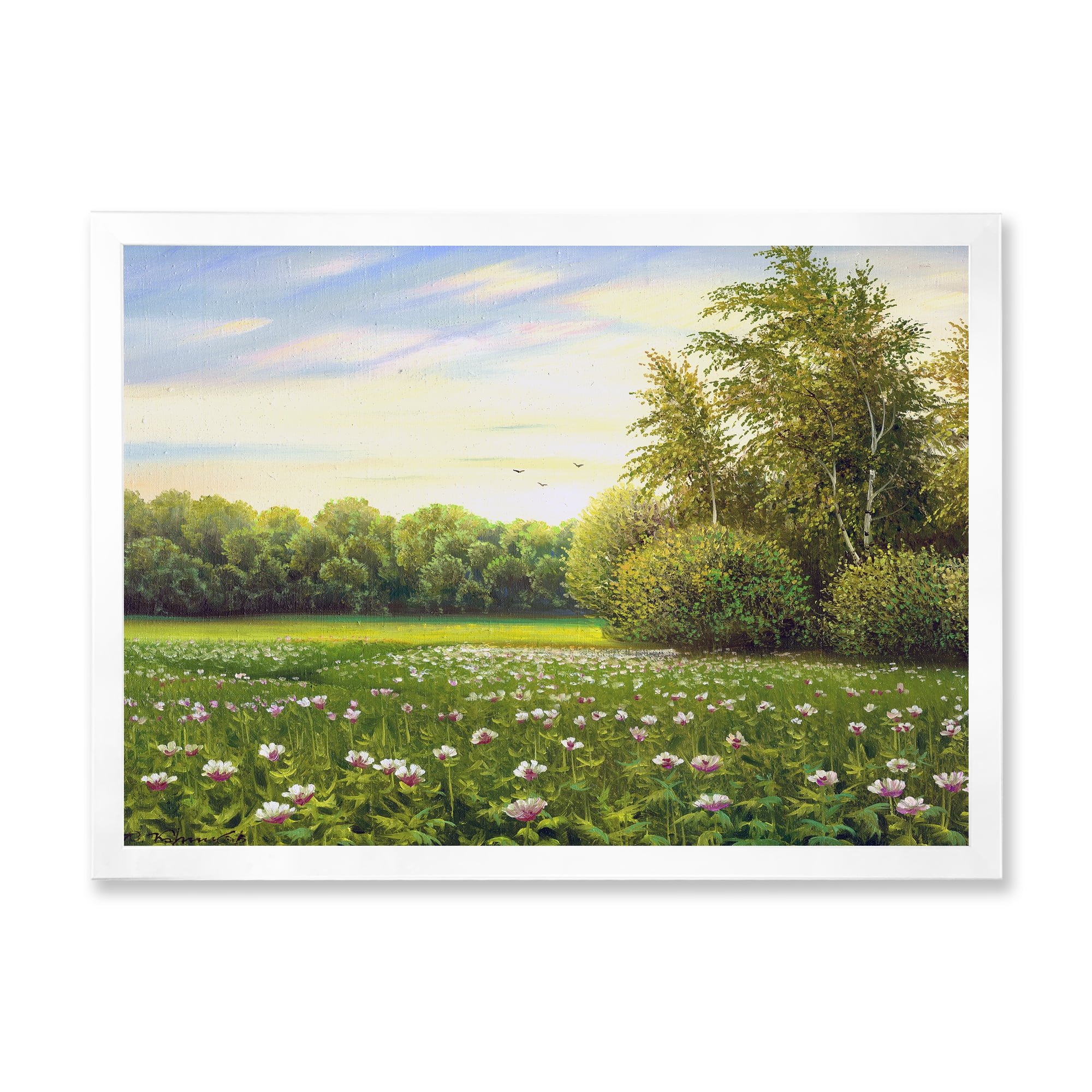 Designart 'Spring Trees By The Flowers and Meadows' Country Framed Art Print