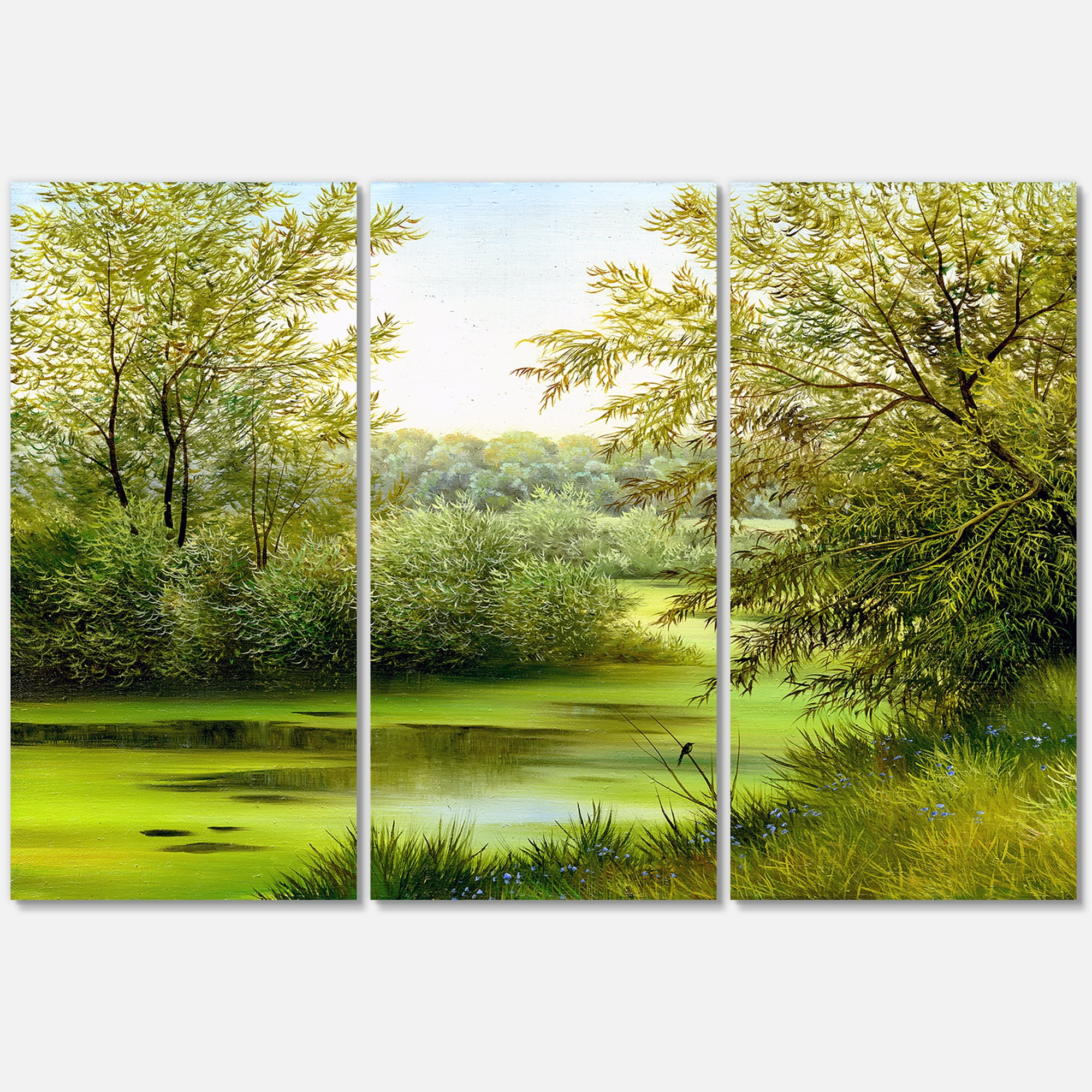 Designart ' Spring Trees With Green Pond ' Country Canvas Wall Art Print
