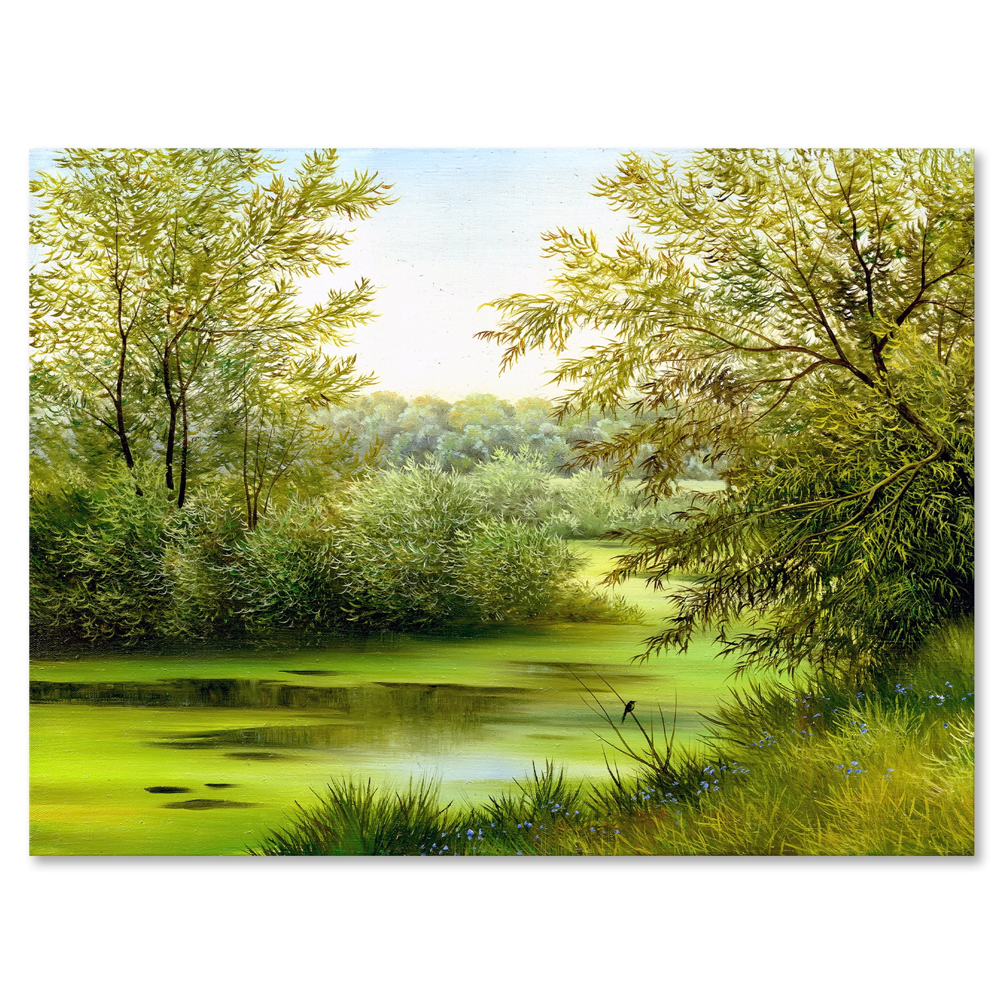 Designart ' Spring Trees With Green Pond ' Country Canvas Wall Art Print