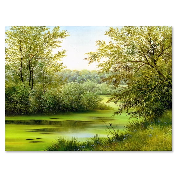 Designart ' Spring Trees With Green Pond ' Country Canvas Wall Art Print