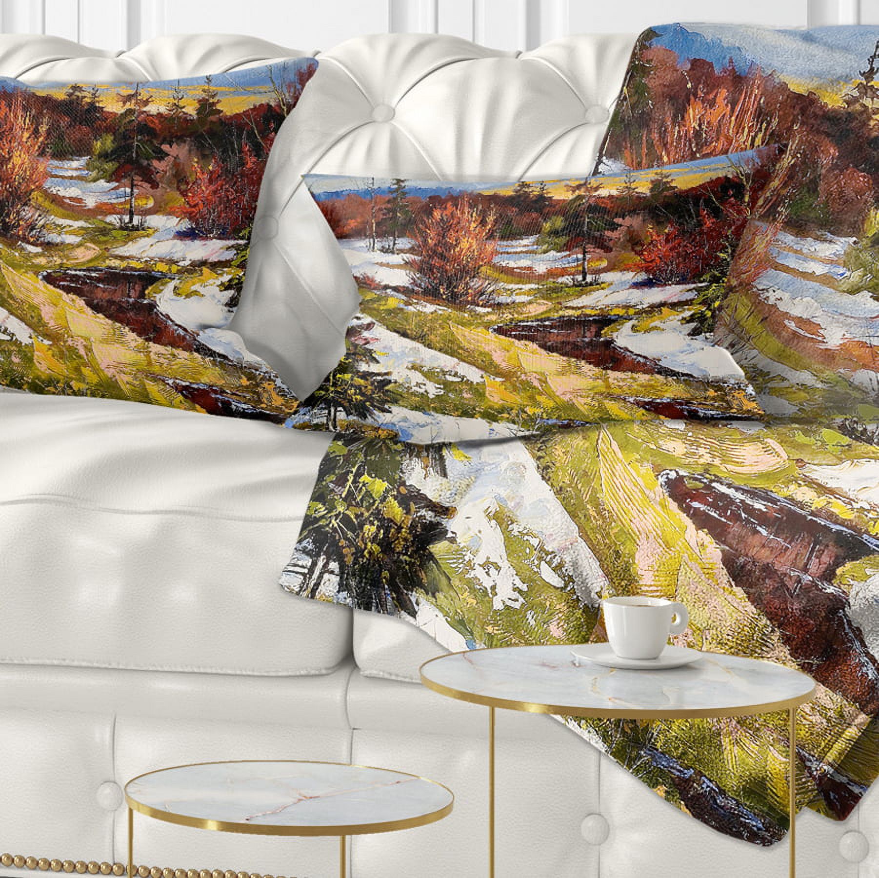 Designart Spring Valley with River - Landscape Printed Throw Pillow - 12x20