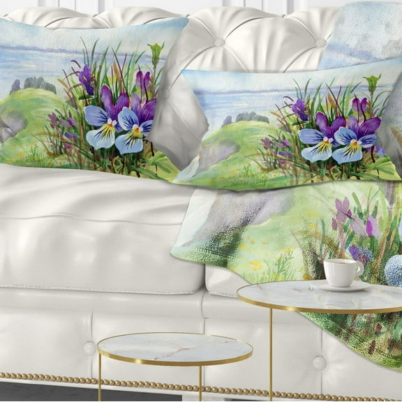 Designart Spring Violet Flowers on Mountain - Floral Throw Pillow - 12x20