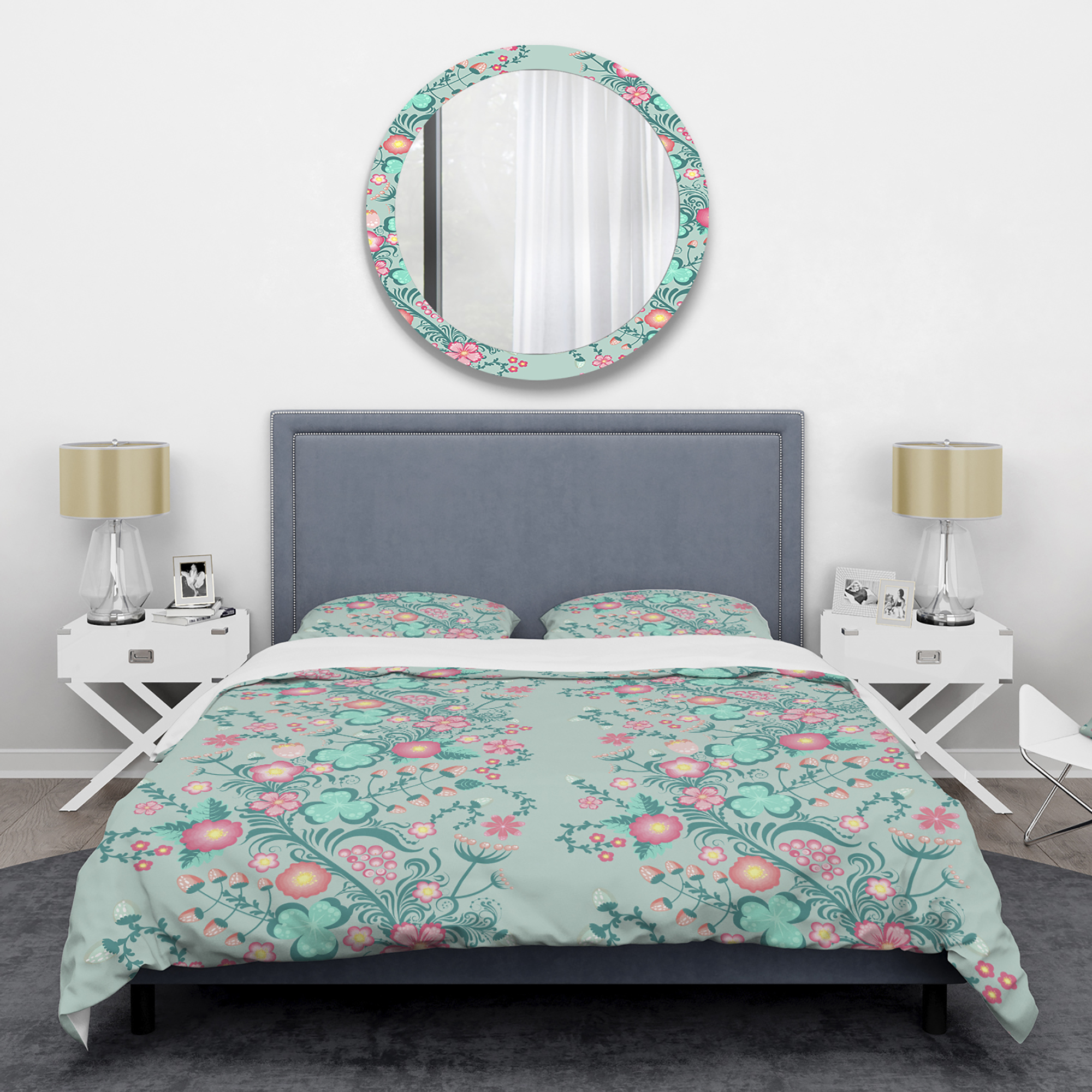 Designart 'Spring floral pattern in soft pastel colors' Mid-Century Modern Duvet Cover Set