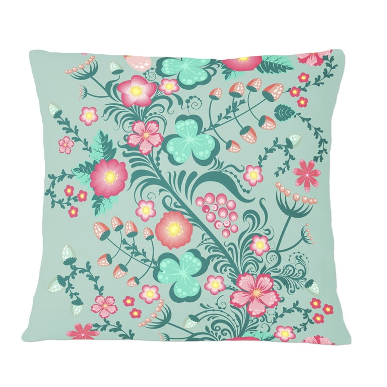 Designart Spring floral pattern in soft pastel colors Mid Century Modern Throw Pillow 12x20