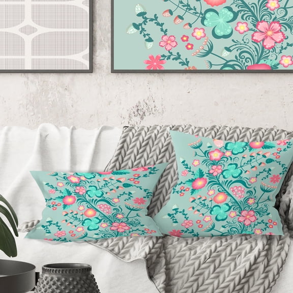 Designart Spring floral pattern in soft pastel colors' Mid-Century Modern Throw Pillow - 18x18