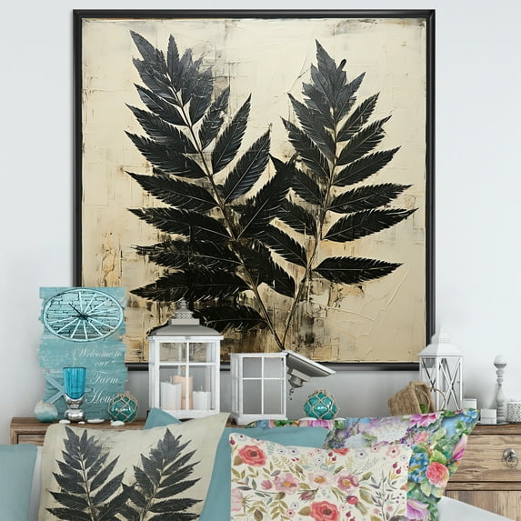 Designart "Spruce Leaves In Shadowed Black I" Leaves Floater Framed Canvas Prints