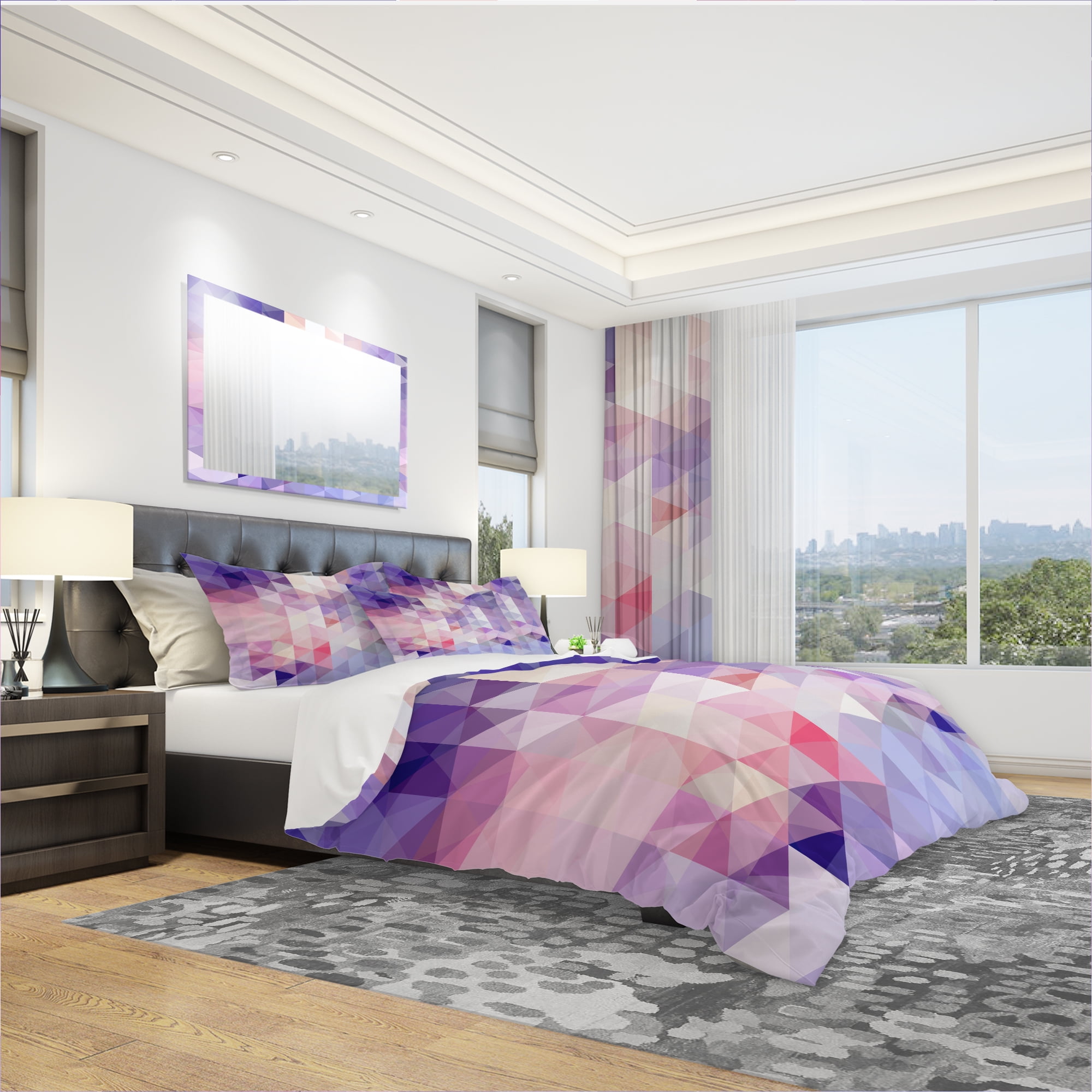 Designart 'Square Composition with Geometric Shapes' Modern & Contemporary Duvet Cover Set