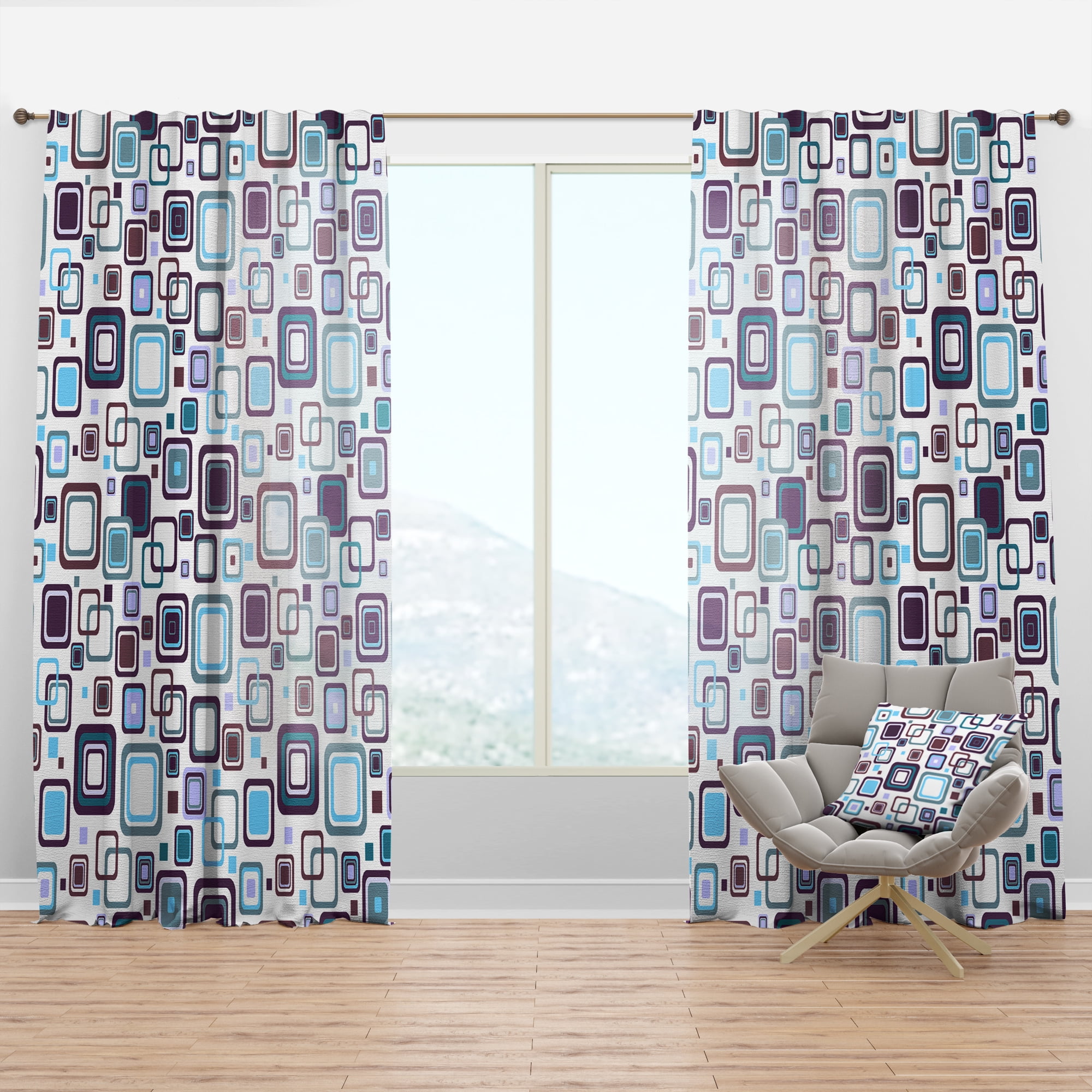 Designart 'Square Retro Design I' Mid-Century Modern Curtain Panel