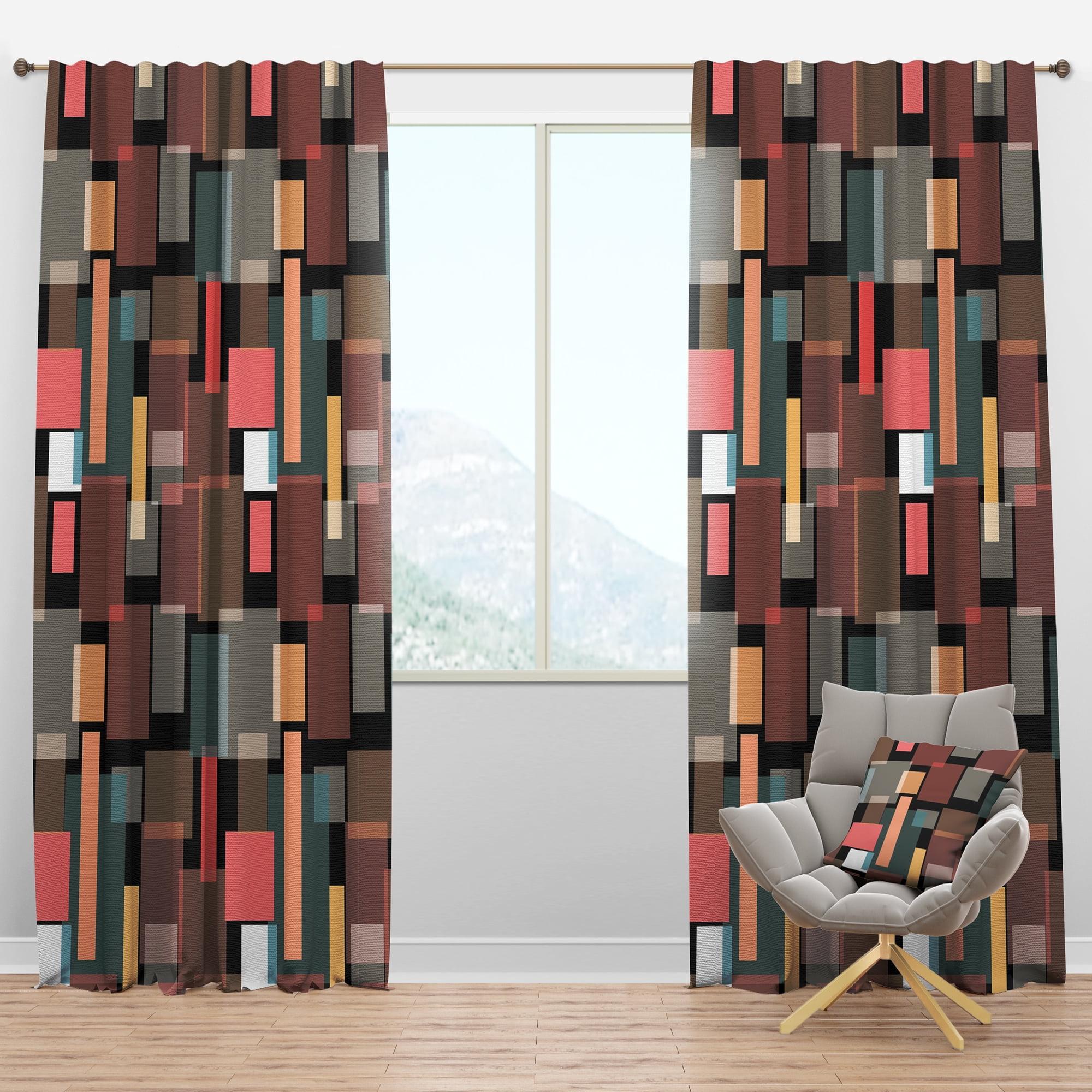 Designart 'Square Retro Design II' Mid-Century Modern Blackout Curtain Panel