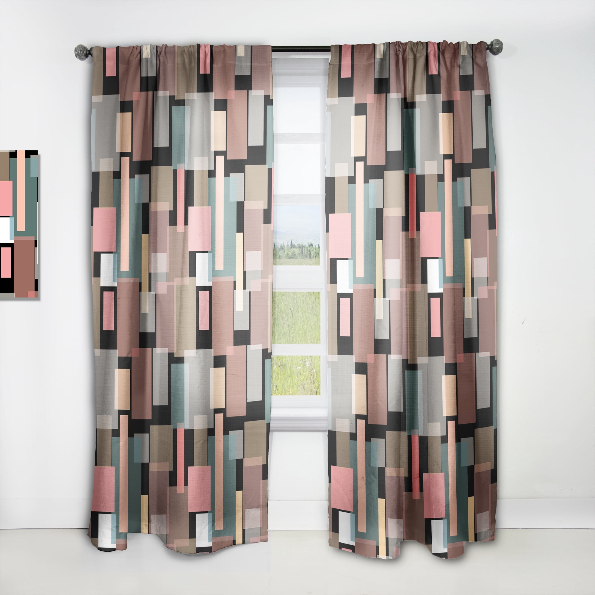 Designart 'Square Retro Design II' Mid-Century Modern Curtain Panel