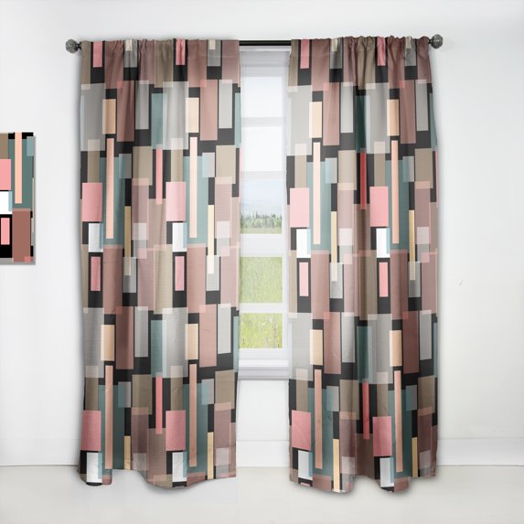 Designart 'Square Retro Design II' Mid-Century Modern Curtain Panel