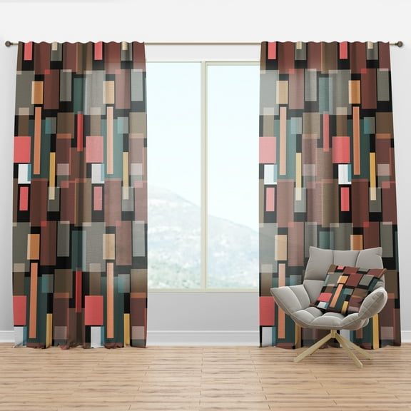 Designart 'Square Retro Design II' Mid-Century Modern Curtain Panel