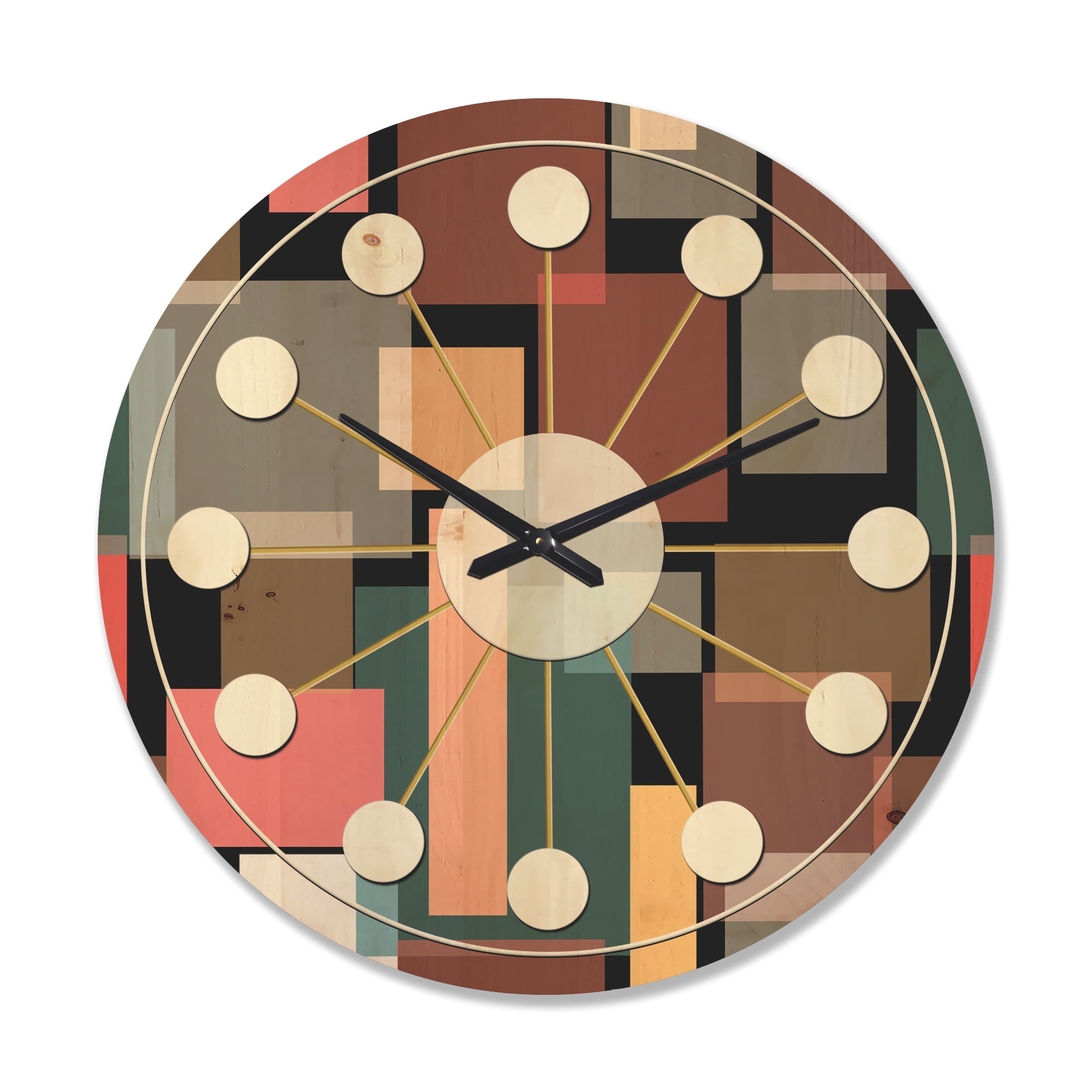 Designart 'Square Retro Design II' Mid-Century Modern Wood Wall Clock