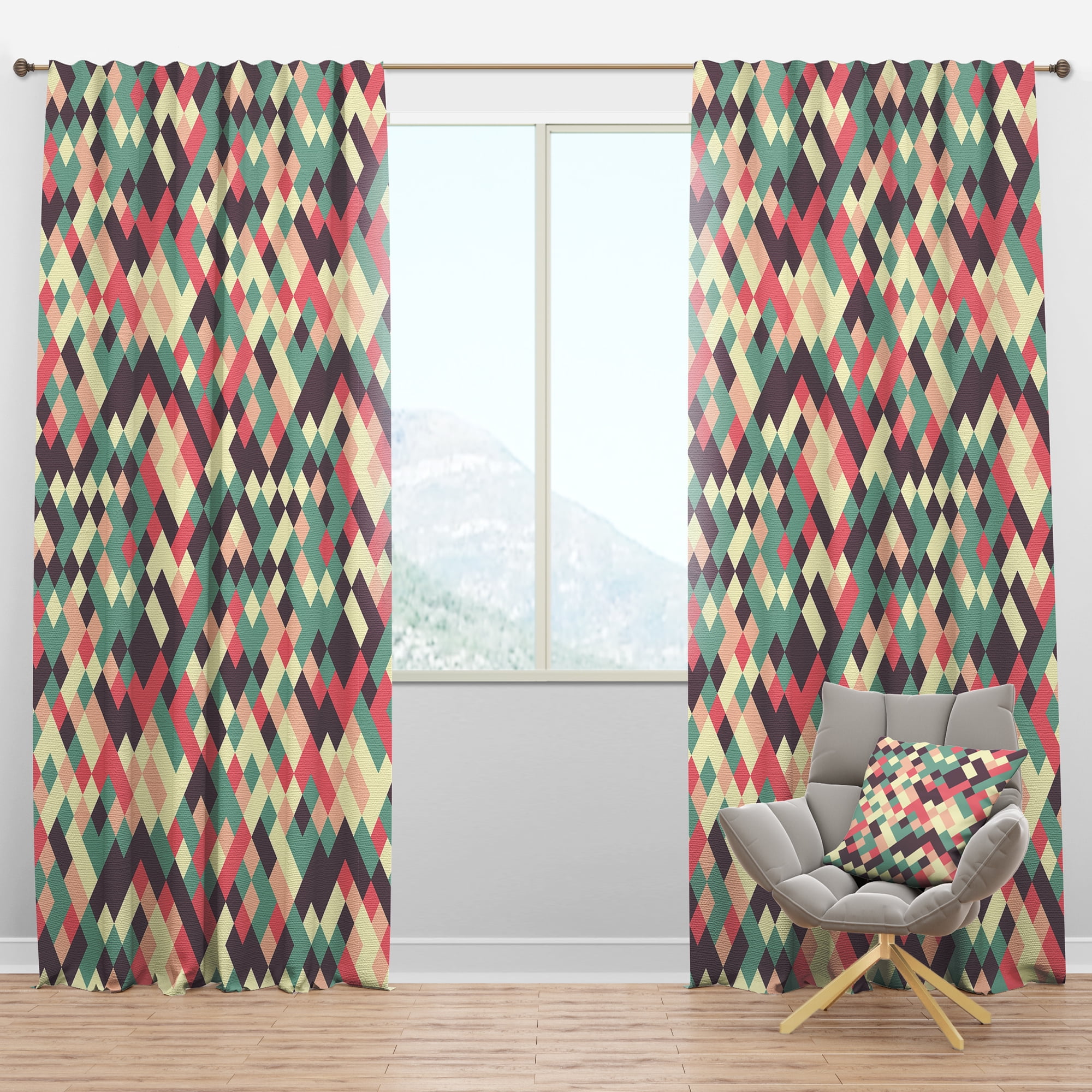 Designart 'Square Retro Design IV' Mid-Century Modern Blackout Curtain Panel