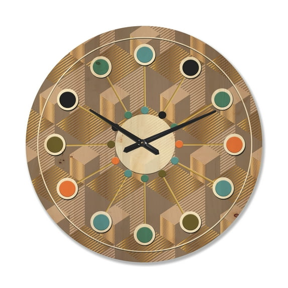 Designart 'Square Retro Design V' Mid-Century Modern Wood Wall Clock