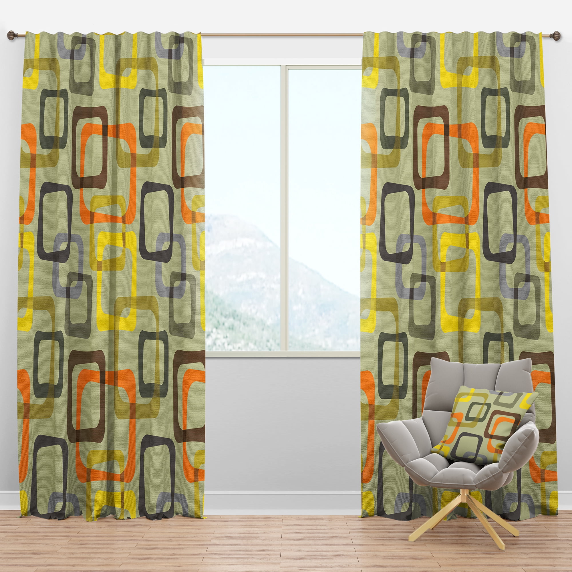Designart 'Square Retro Design VII' Mid-Century Modern Blackout Curtain Panel