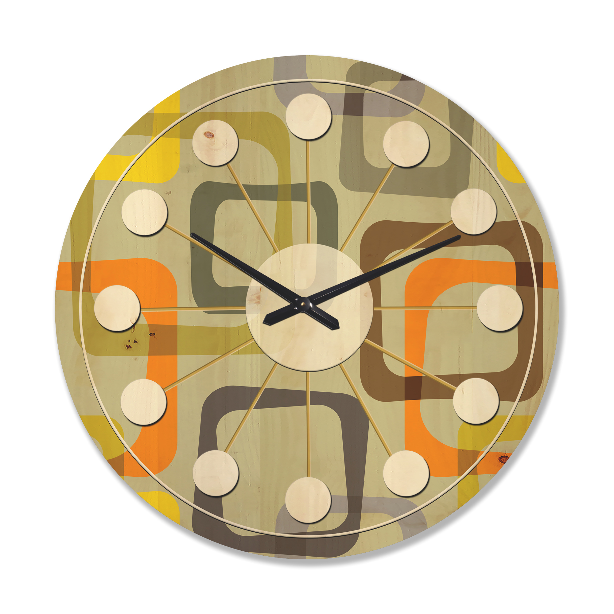 Designart 'Square Retro Design VII' Mid-Century Modern Wood Wall Clock