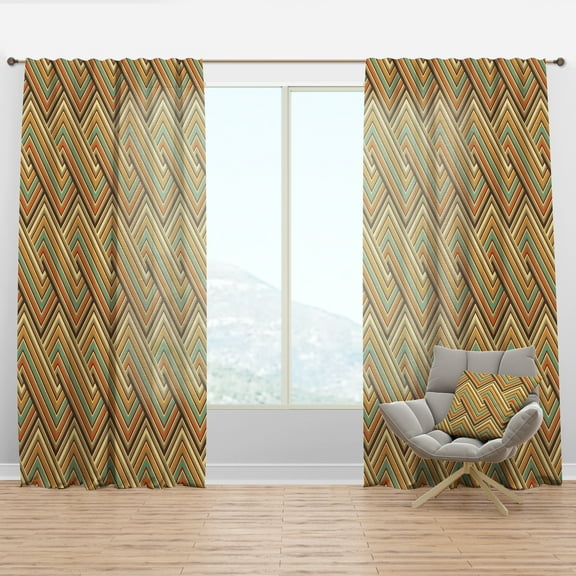 Designart 'Square Retro Waves' Mid-Century Modern Curtain Panel