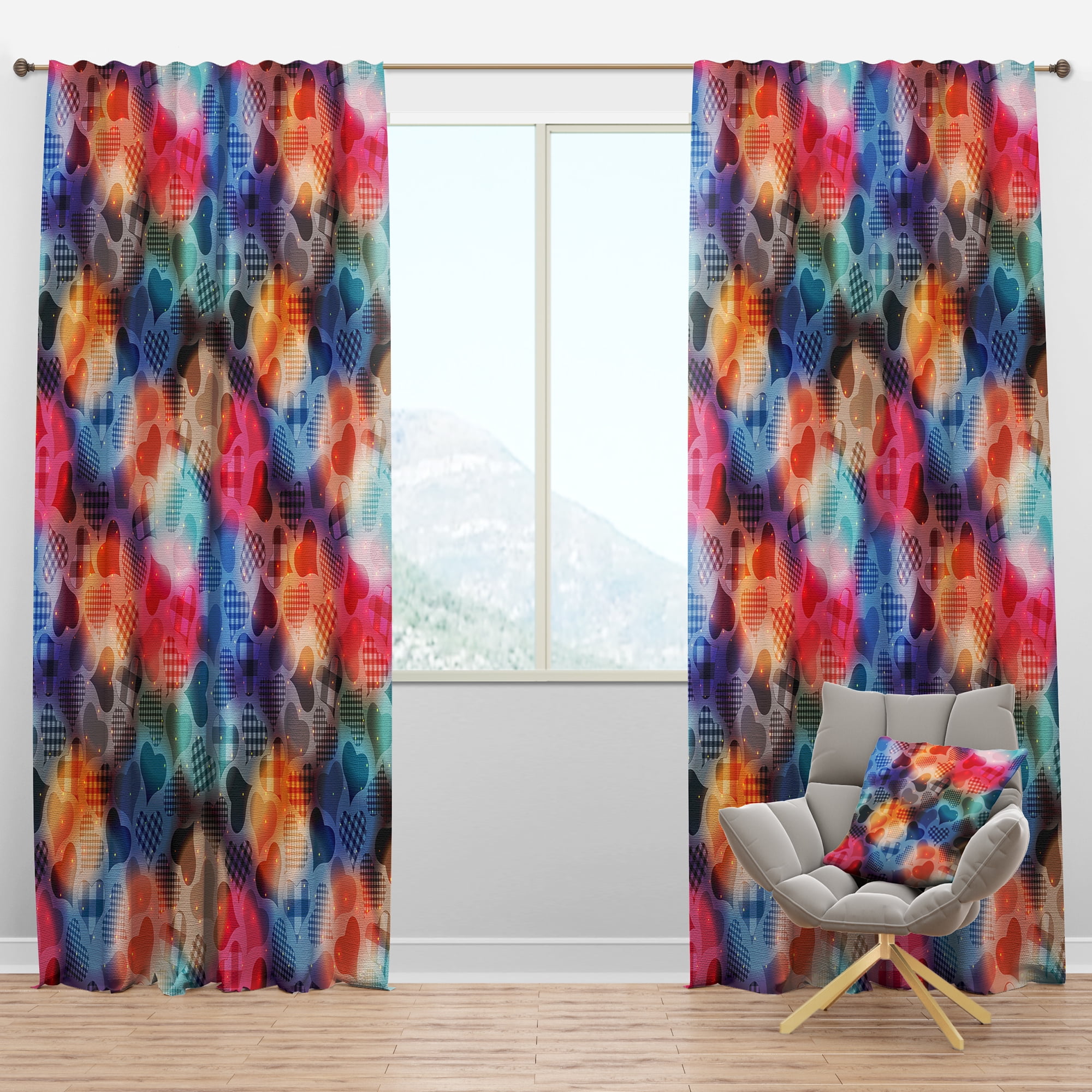 Designart 'Squared Pattern With Floating Hearts' Modern & Contemporary Blackout Curtain Panel