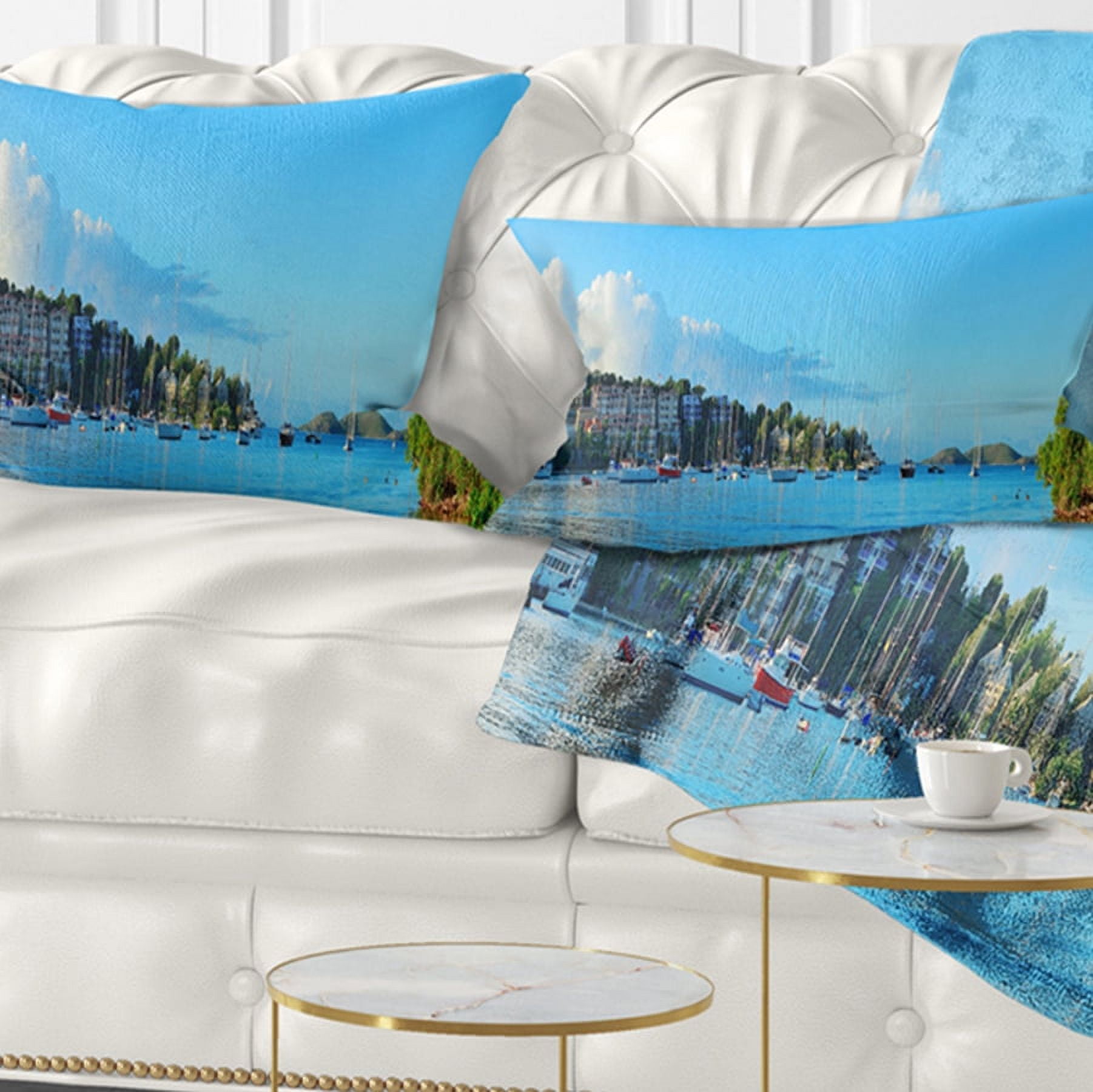 Designart St John Bay Panoramic View - Seashore Throw Pillow - 12x20