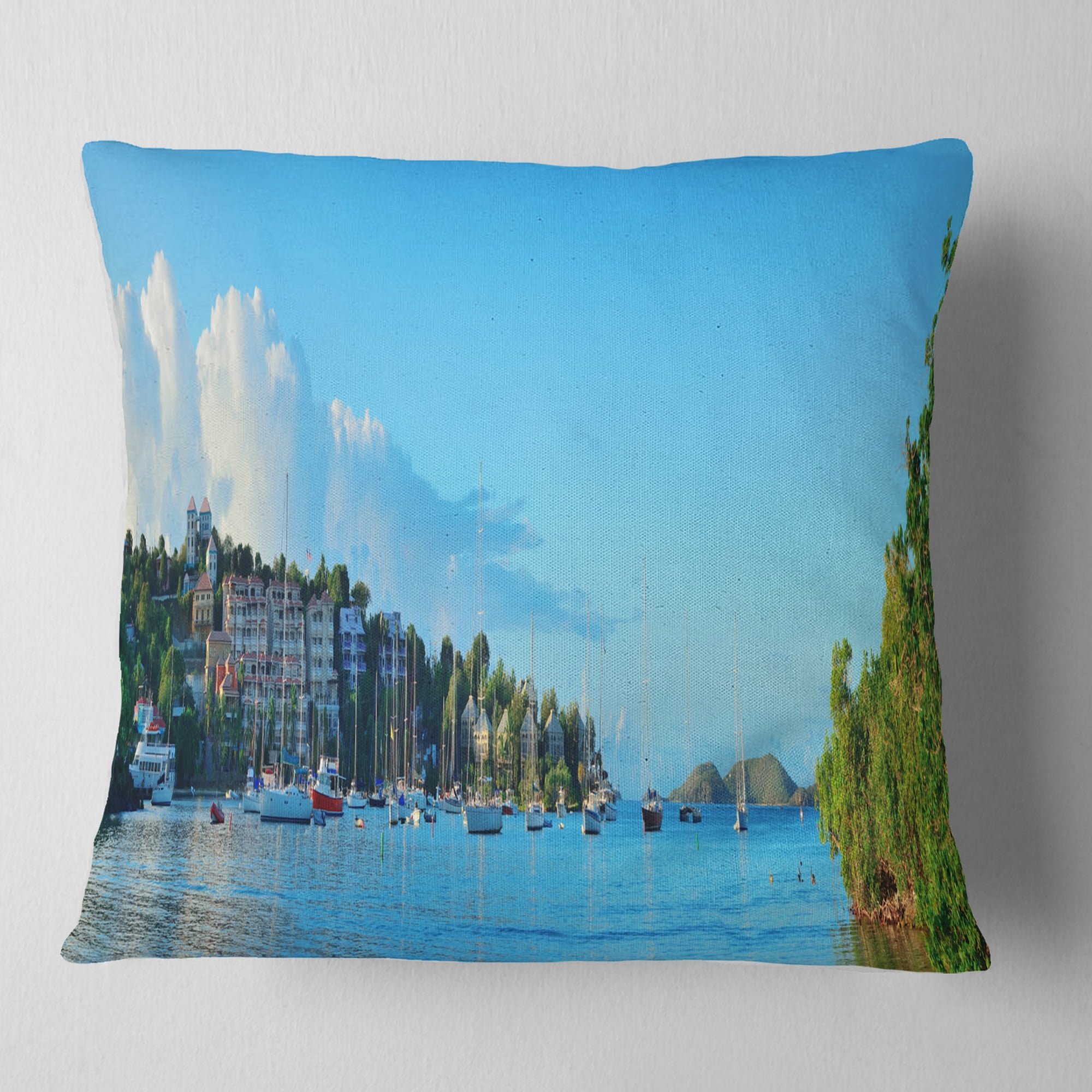 Designart St John Bay Panoramic View - Seashore Throw Pillow - 18x18