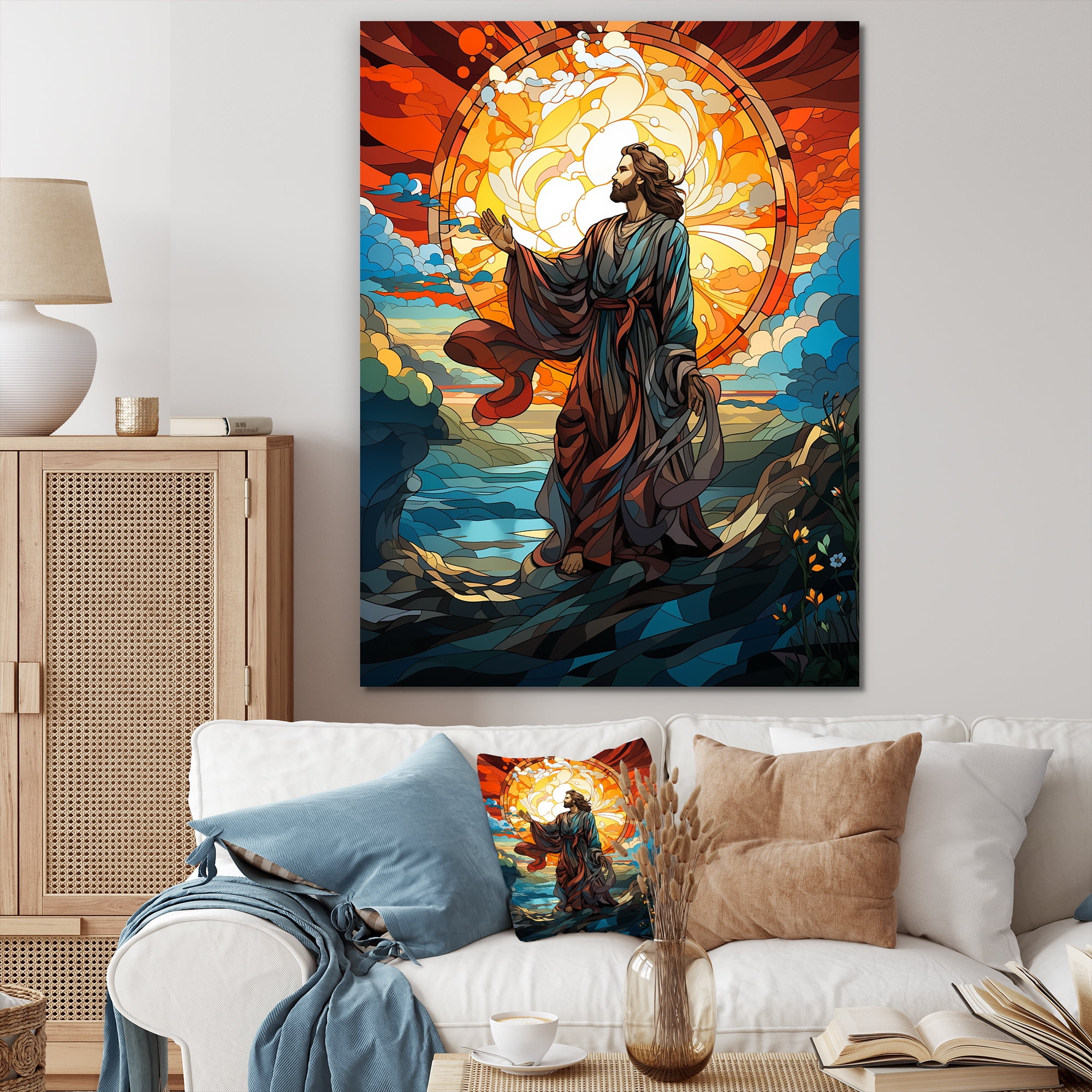 Large Orange Pop Art Jesus Christ Canvas Wall Art