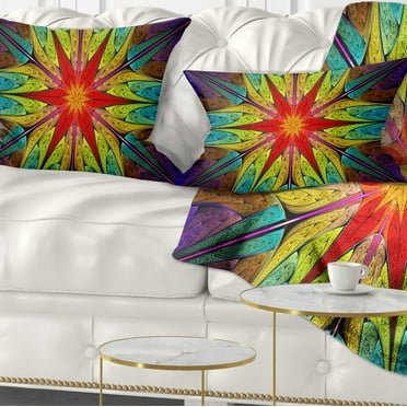 Designart Stained Glass with Bright Red Star - Abstract Throw Pillow - 12x20