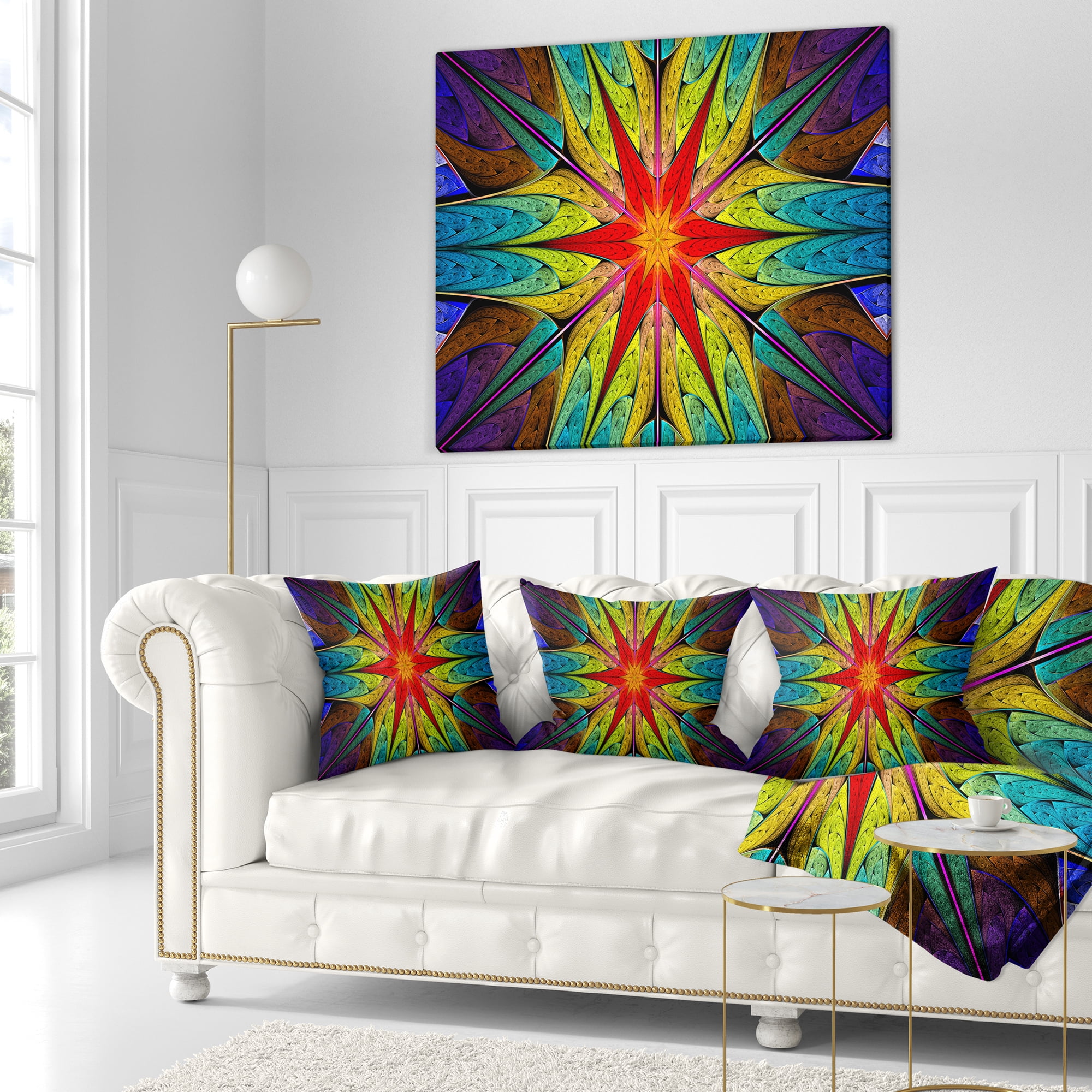 Designart Stained Glass with Bright Red Star - Abstract Throw Pillow - 18x18