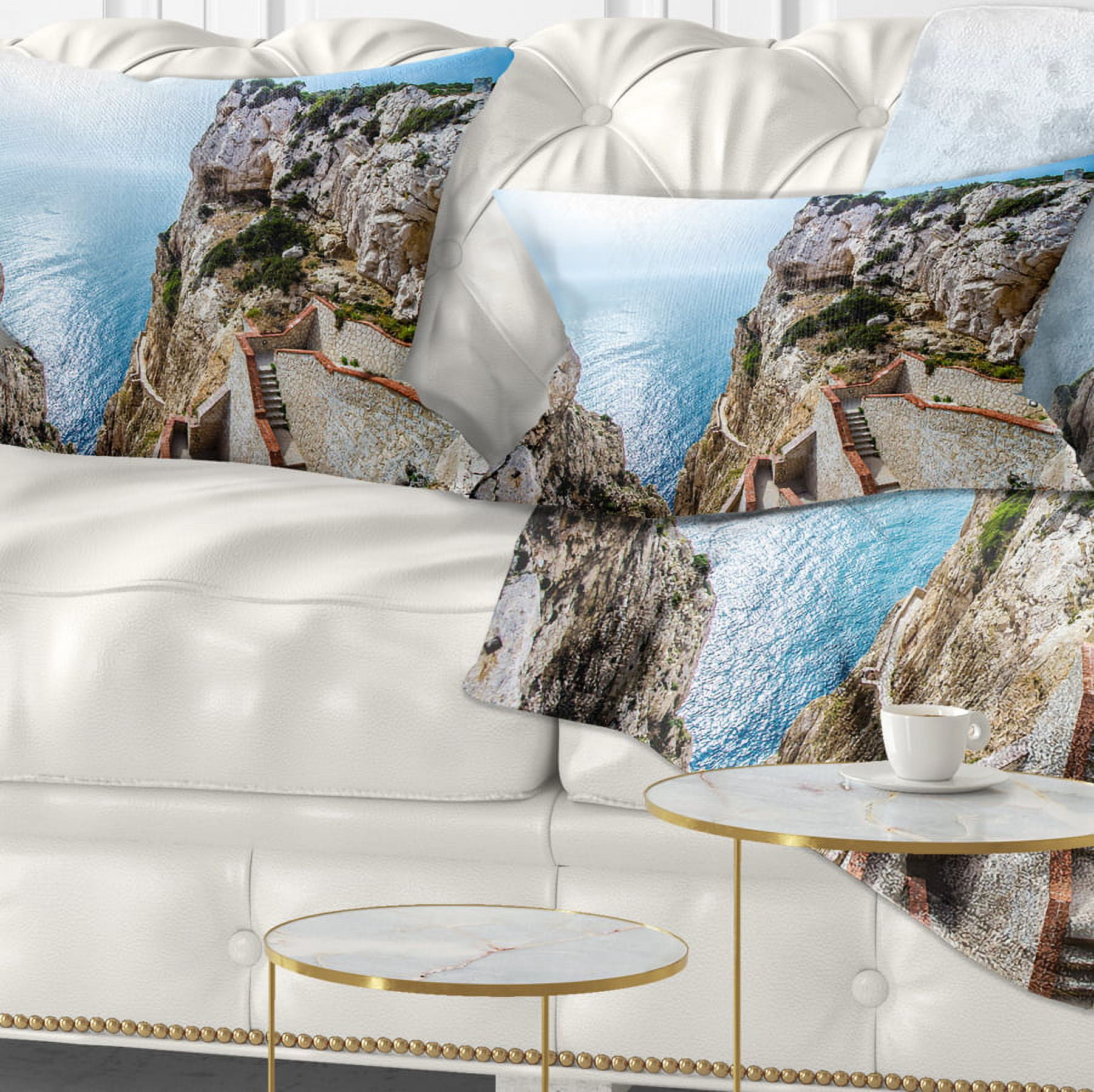 Designart Stairway to Neptune s Grotto - Seascape Throw Pillow - 12x20