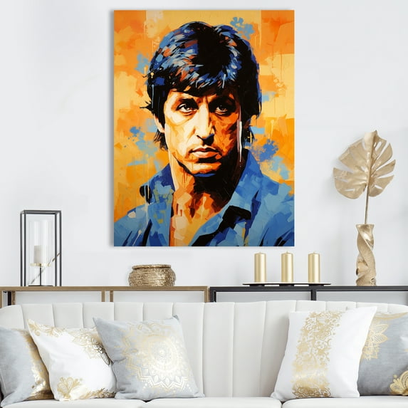 Designart "Stallone In Sapphire Popart Portrait" Pop Art Canvas Prints
