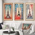 thumbnail image 1 of Designart "Stamp Illustration of Eiffel Tower in Paris II" City Paris Framed Wall Art Set Of 3 - Blue Paris Frame Canvas Set For Living Room Decor, 1 of 6