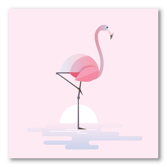 Designart ' Standing On One Toes Pink Flamingo ' Farmhouse Canvas Wall Art Print