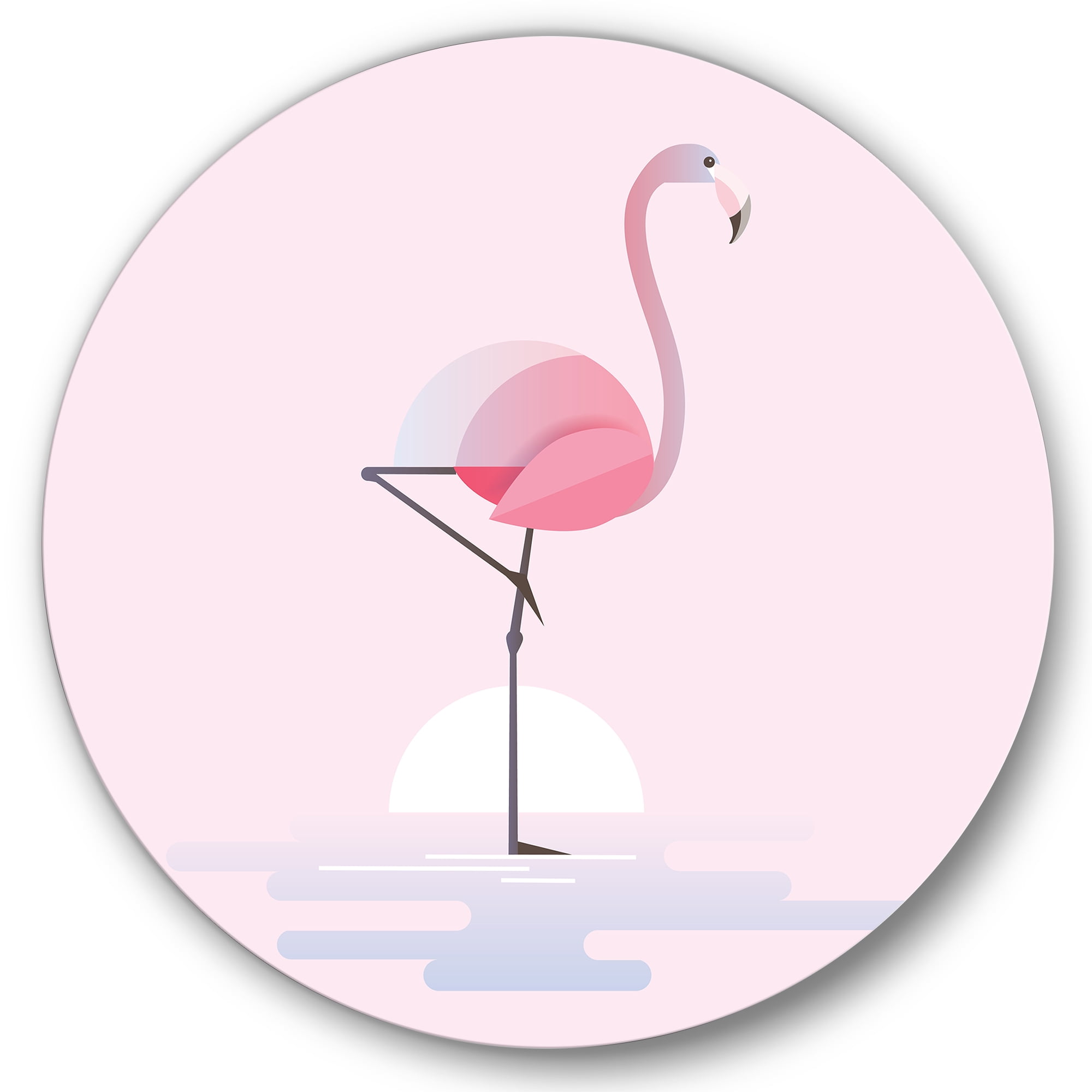 Designart 'Standing On One Toes Pink Flamingo' Farmhouse Circle Metal Wall Art 23x23 - Disc of 23