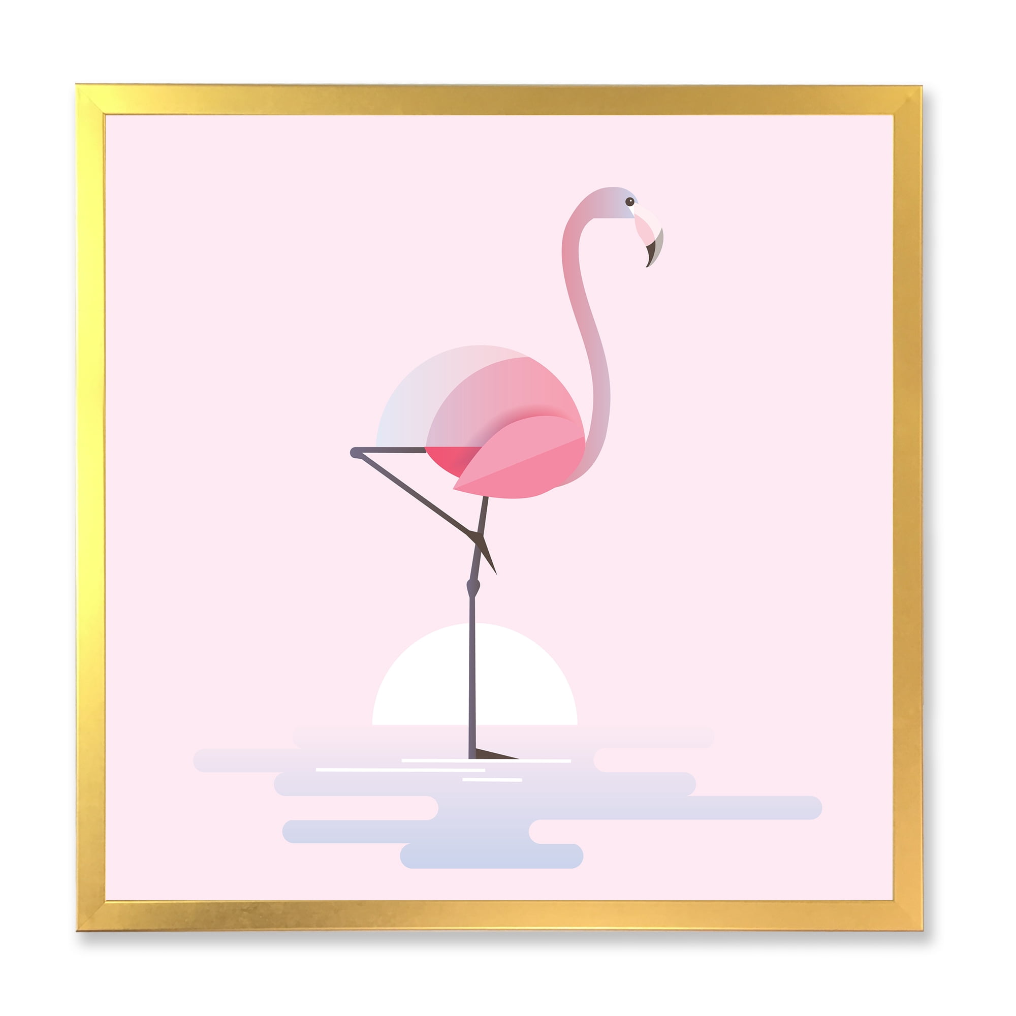 Designart 'Standing On One Toes Pink Flamingo' Farmhouse Framed Art Print