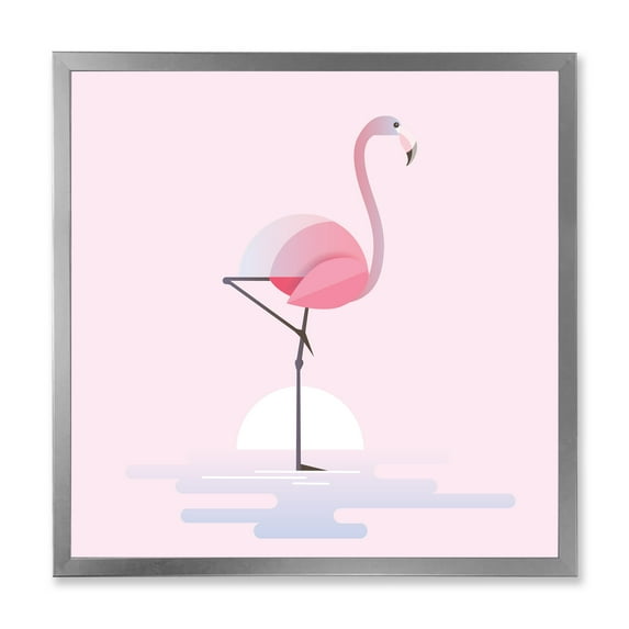 Designart 'Standing On One Toes Pink Flamingo' Farmhouse Framed Art Print