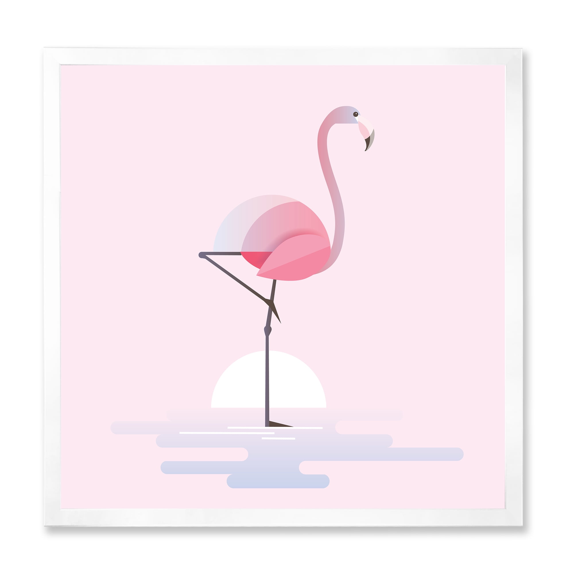 Designart 'Standing On One Toes Pink Flamingo' Farmhouse Framed Art Print