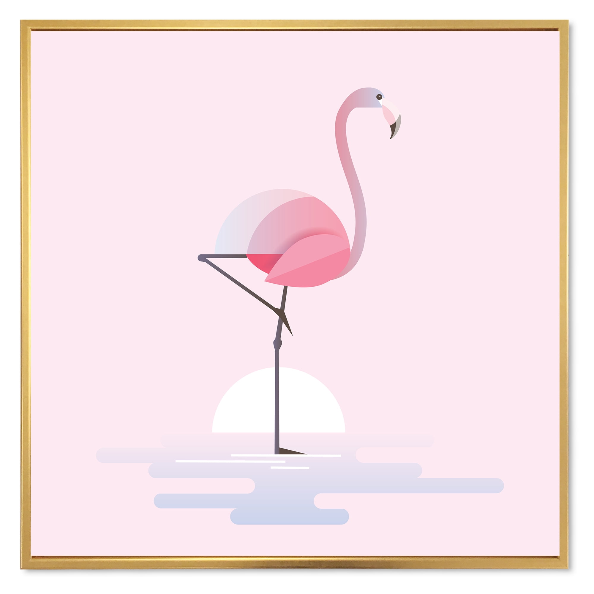 Designart 'Standing On One Toes Pink Flamingo' Farmhouse Framed Canvas Wall Art Print