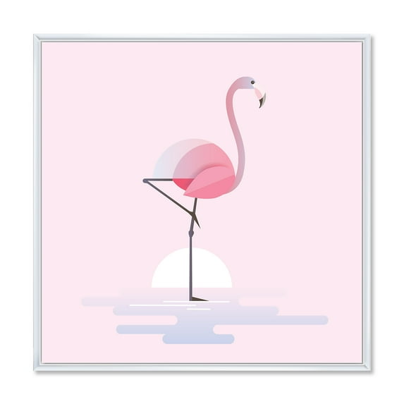 Designart 'Standing On One Toes Pink Flamingo' Farmhouse Framed Canvas Wall Art Print