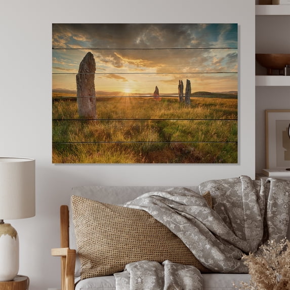 Designart "Standing Stones Ancient Guardians" Landscapes Print on Natural Pine Wood