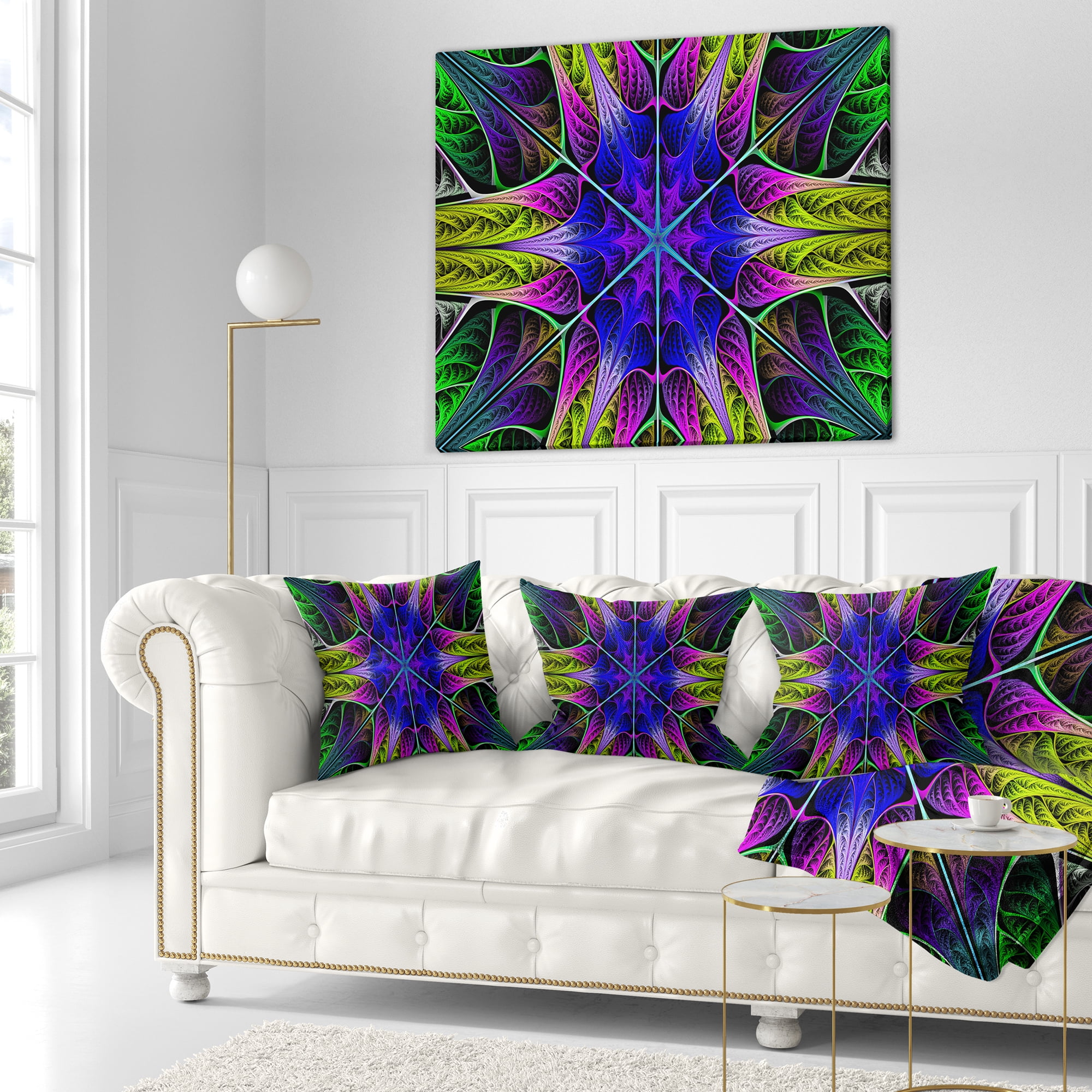 Designart Star Shaped Blue Stained Glass - Abstract Throw Pillow - 16x16