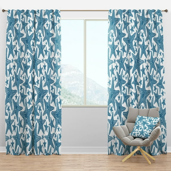 Designart 'Starfish Pattern of Blue ' Coastal Blackout Curtain Panel