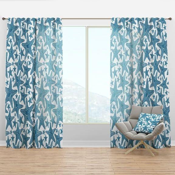 Designart 'Starfish Pattern of Blue ' Coastal Curtain Panel