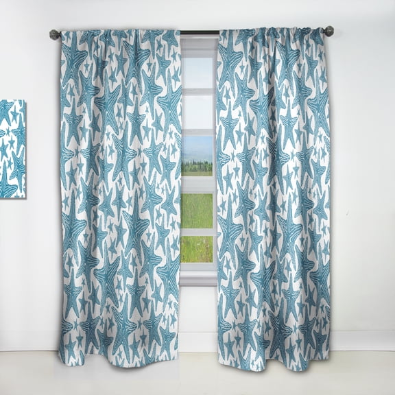 Designart 'Starfish Pattern of Blue ' Coastal Curtain Panel
