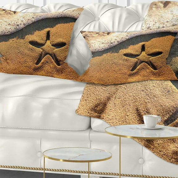 Designart Starfish on Beach with Waves - Beach Throw Pillow - 12x20
